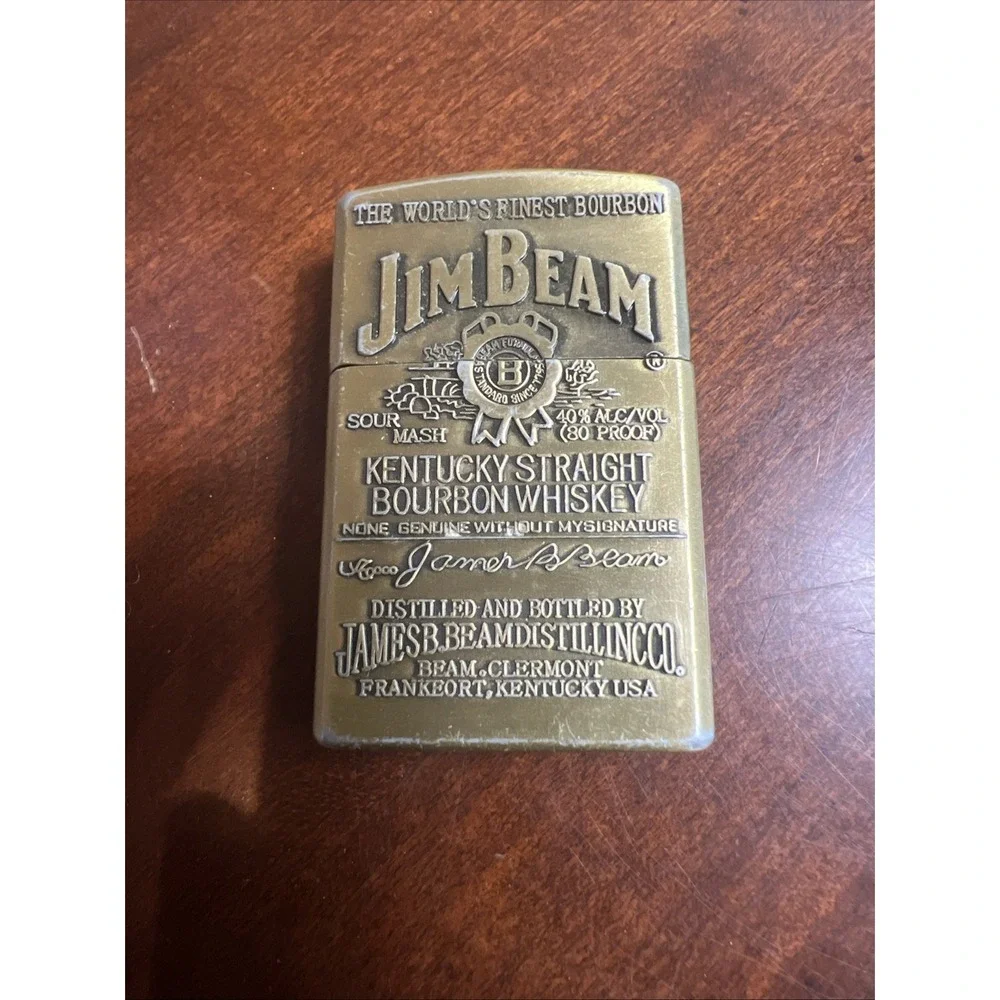 SOLID‎ BRASS CIGARETTE LIGHTER JIM BEAM BOURBON WHISKEY LOGO Vtg